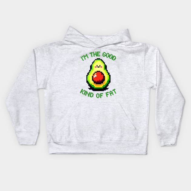 Pixelated Avocado: Retro 8-Bit Health Humor Kids Hoodie by Pixel Punkster